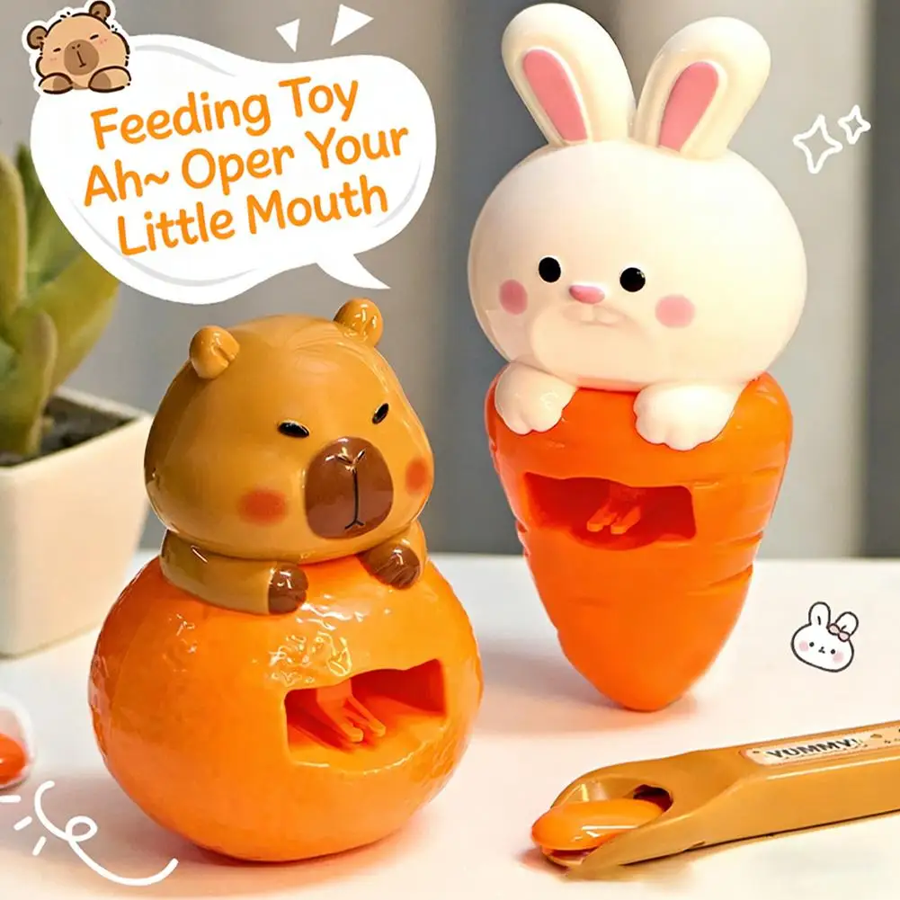 Set di Giocattoli per l'Alimentazione di Animali Cartoon, Coniglio/Capybara, Gioco Interattivo di Cucina, Regalo di Compleanno per Bambini e Bambine
