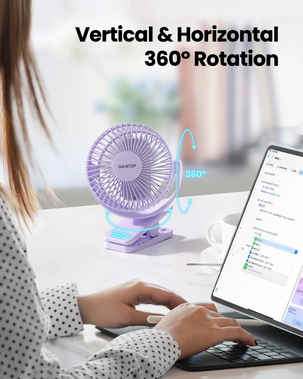 Portable Clip on Fan Battery Operated, Small Powerful 3 Speed Quiet 360° Rotate, USB Rechargeable Mini Personal Cooling Fan for Desk Home Office Stroller Camping Women Gifts Purple