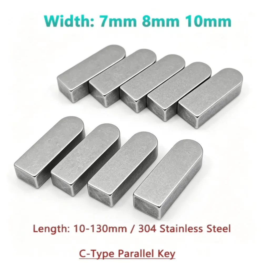 M7 M8 M10 304 Stainless Steel C-Type Parallel Flat Key, Single Round End Locating Dowel Pin for Shaft Gear Sprocket