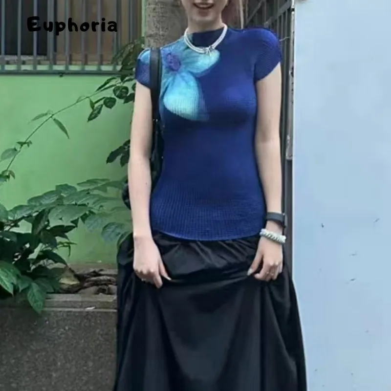 نشوة خمرجان النمط الياباني جماليات مطاطا تي شيرت كامل زهرة مطبوعة قميص Harajuku Y2kStreetwear Y2k 2000s الأساسية