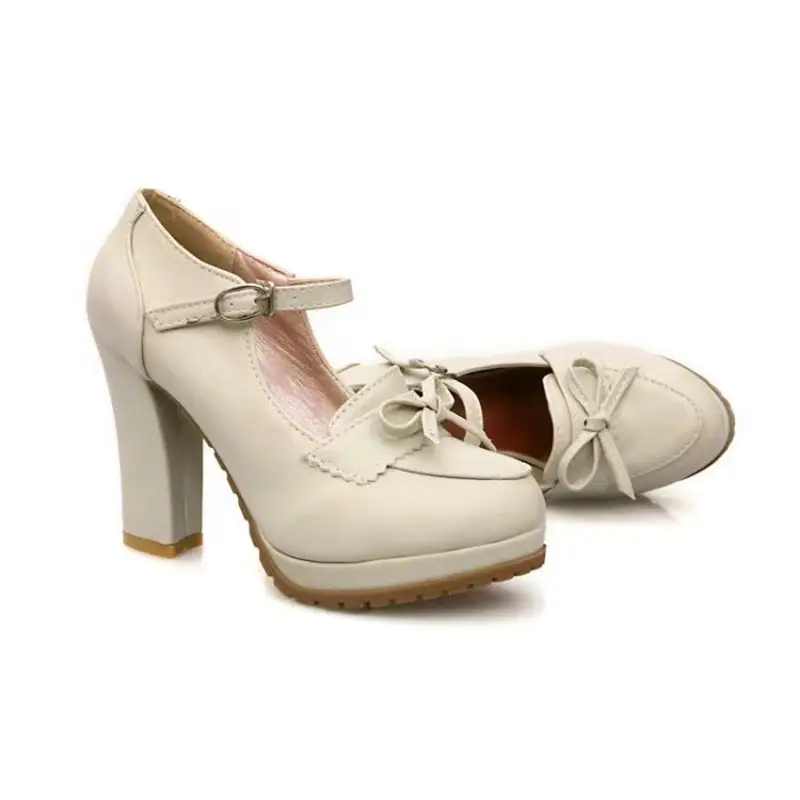 حذاء ماري جينس للسيدات من ORCHA LISA مع فيونكة بمقدمة مستديرة 11 سم وكعب عالي وحزام بإبزيم أسود مقاس كبير 43 نمط لطيف