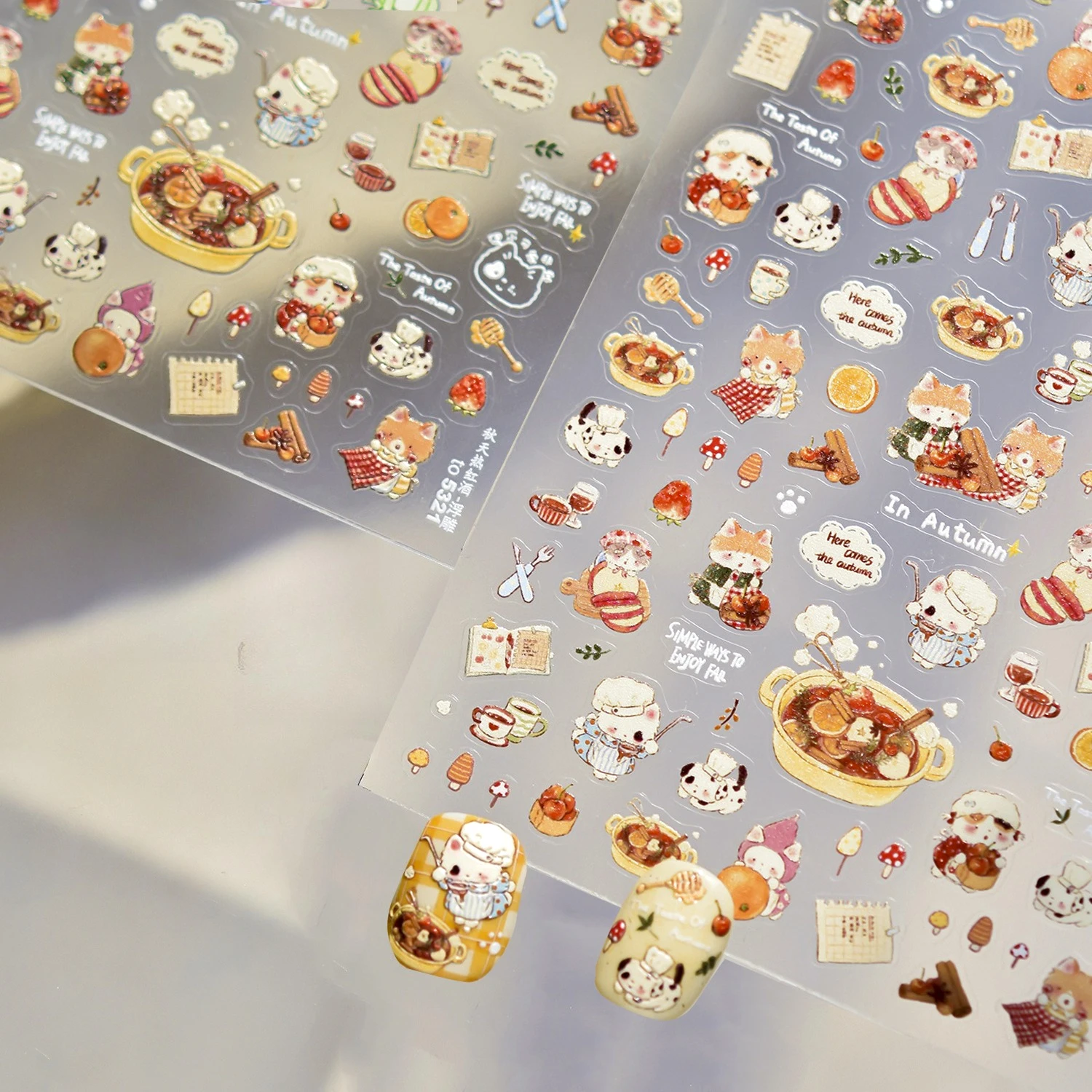 

Cute Cat Kitten Boiling Red Wine Mushroom Fruit Cherry Fall Autumn Cook Dog DIY Nail Art Stickers Decorations Manicure Decals