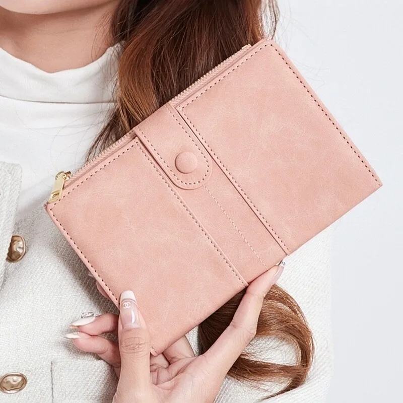 Women's Multi-functional RFID Blocking Wallet, Travel Document Organizer, Zipper & Snap Closure, Simple Portable Purse