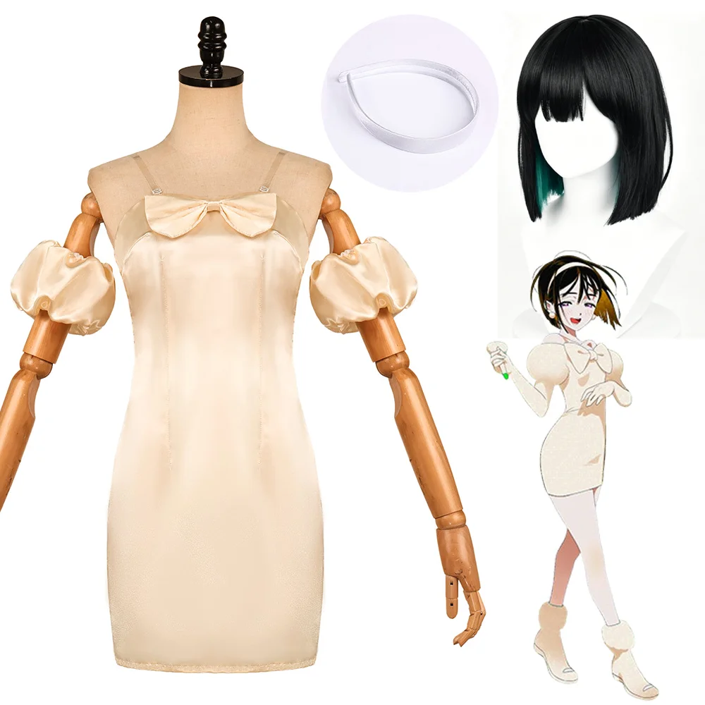 Disfraz de Cosplay de Alien para Escenario, Minivestido con Hombros Descubiertos, Vestido Corto Negro y Verde, Peluca Bob Interior, Disfraz de Halloween y Carnaval
