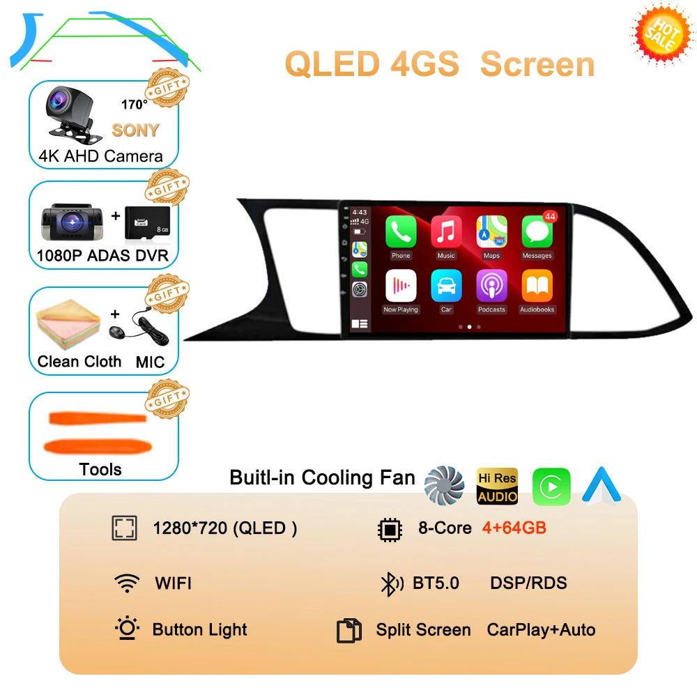 Auto radio Android 16 Carplay Auto voor Seat Leon 3 MK3 2012-2020 GPS Navigatie 4G WIFI Multimedia Videospeler Stereo 360 Camera