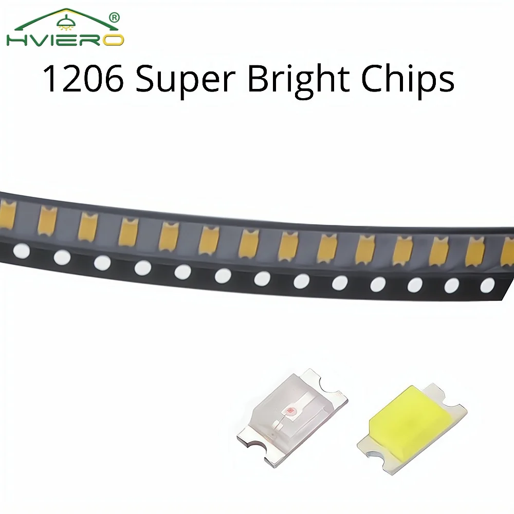 

100pcs 1206 LED Chip Light Bead Super Bright SMD SMT Lamp Emitting Diodes Module Home Decoration Garden Ceiling Atmosphere Neon