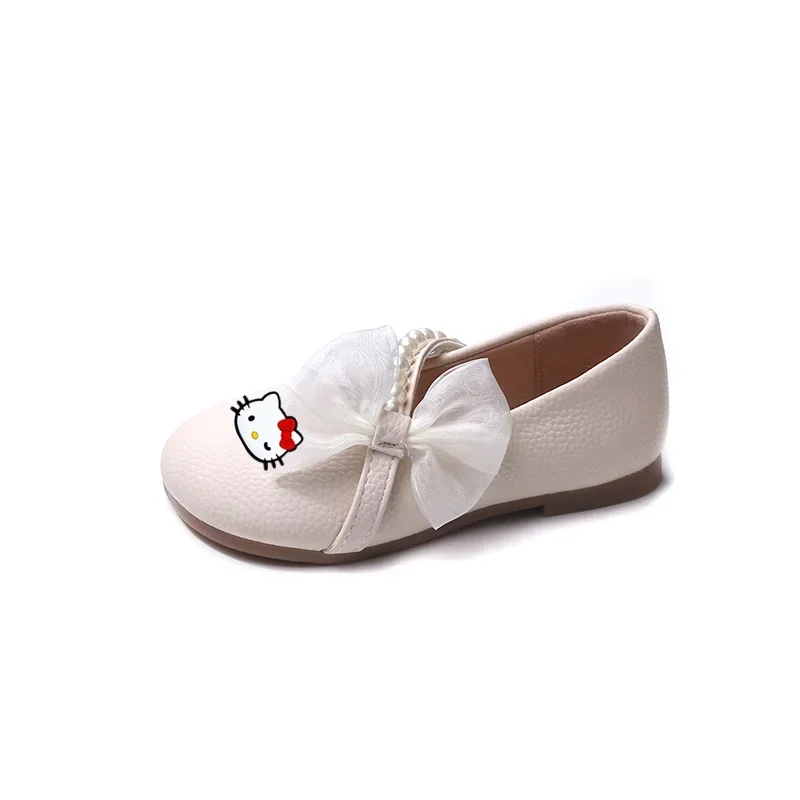 Sanrio hello kitty niñas zapatos de cuero primavera y otoño blanco nuevo perla niñas sandalias de bebé niños muestran zapatos de princesa