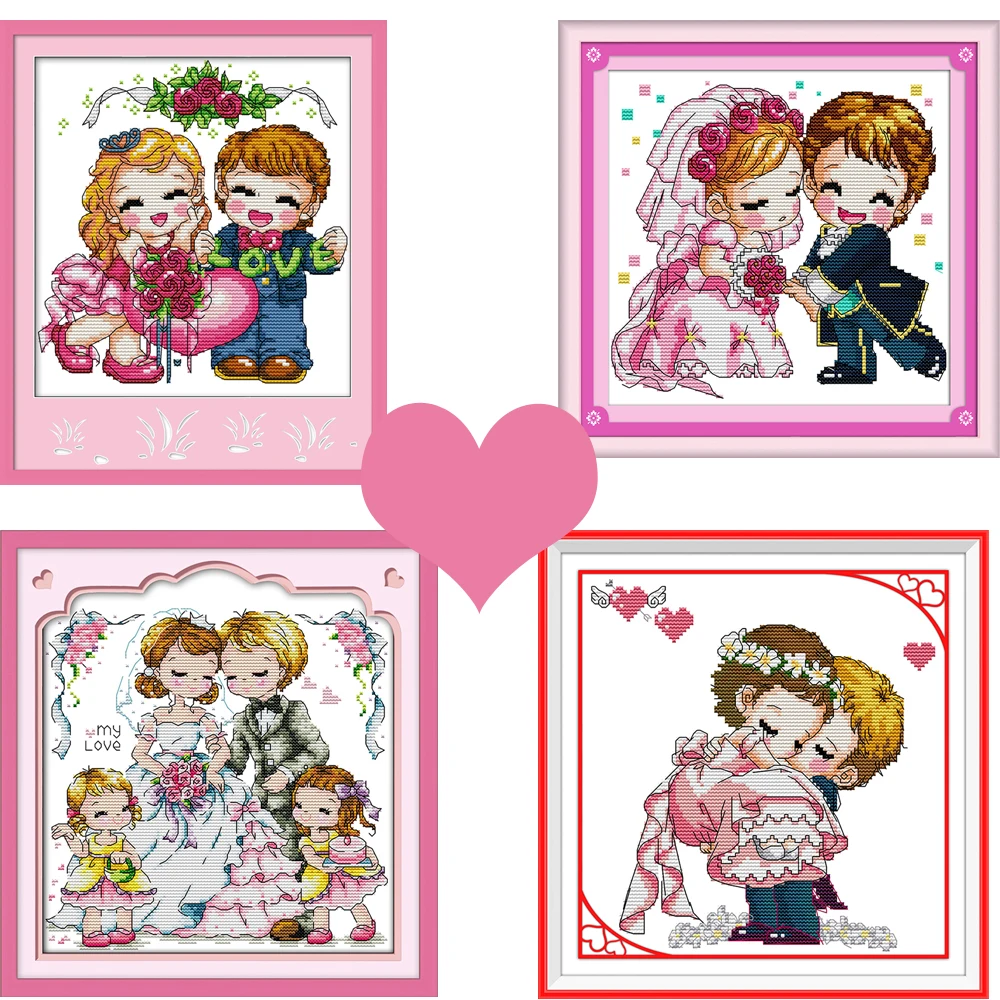 Cross Stitch Complete Set With Pattern Kit Cartoon Love Wedding Joy Sunday Stamped Counted Cloth Printed Unprinted Home Decor