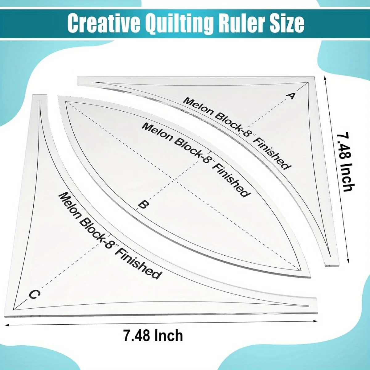 3-piece acrylic quilting ruler set, curved quilting ruler and template, creative quilting cutting template, DIY craft tool