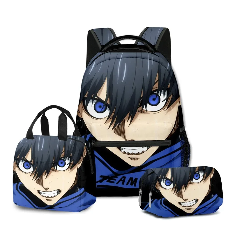 3D New Blue Lock Anime Creative Cartoon Primary and Secondary School Students Schoolbag Backpack Lunch Bag Pencil Bag School Bag