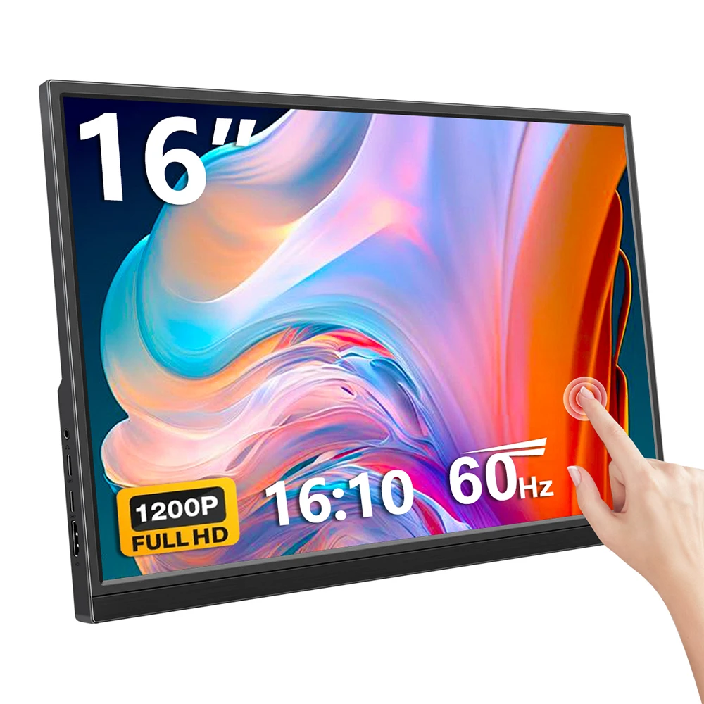 Tragbarer Touch-Monitor 16/14 Zoll 1920x1200 IPS USB-C HDMI Reise-Externer Bildschirm mit Lautsprechern und Ständer für Laptop PC Handy Mac