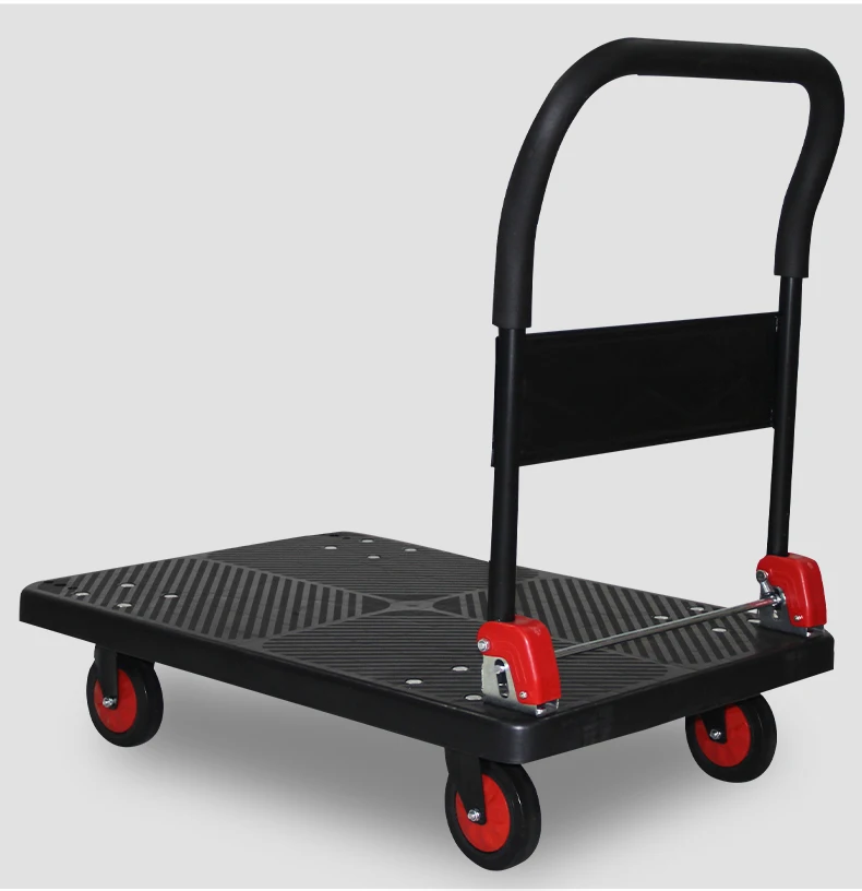 Black Folding Hand 35.5 Inch X 24 Inch Platform Push Moving Flatbed Trolley Cart With 4 Wheels Household Quiet Transport 400kg