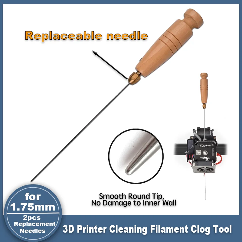 Clog Poke 3D Printer Accessories, Φ1.6mm Throat Piercing Needle Tool for Any 1.75mm Nozzles, 3D Printer Nozzle Cleaning Kit
