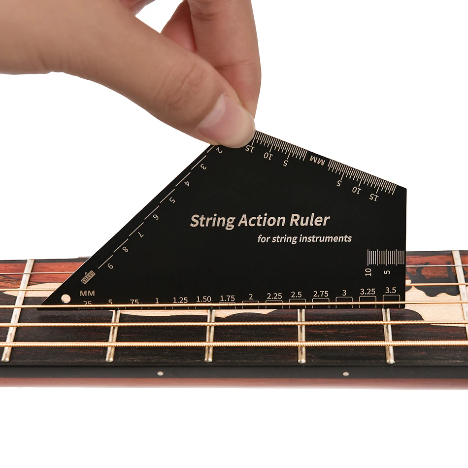 أوتار جيتار من الفولاذ المقاوم للصدأ مسطرة ارتفاع الحركة تسوية الجيتار 2 في 1 أداة Luthier للجيتار القيثارة باس