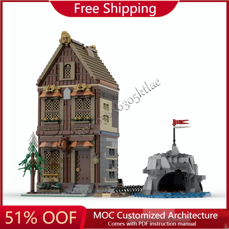 

Hot 1943 PCS Street View Series MOC Viking Shop Creative Building Block Model Educational Assembly Toys For Kids Festival Gifts