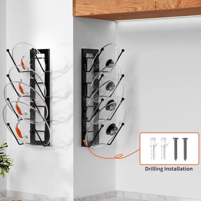 

Настенный держатель для крышек A93E, 4-ярусная полка из углеродистой стали для эффективного использования пространства на кухне