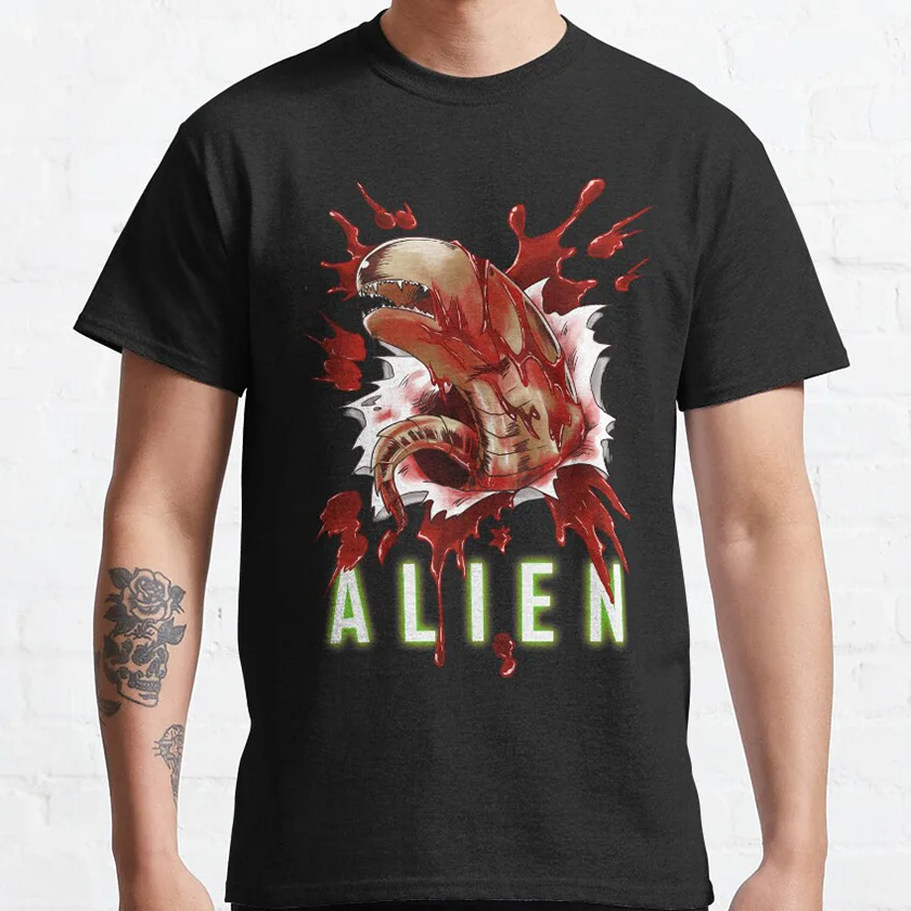 Bloody chestburste Horror Sci-Fi Alien Weyland-Yutani space Scream scary film Xenomorph printed t shirt for men plus size tee