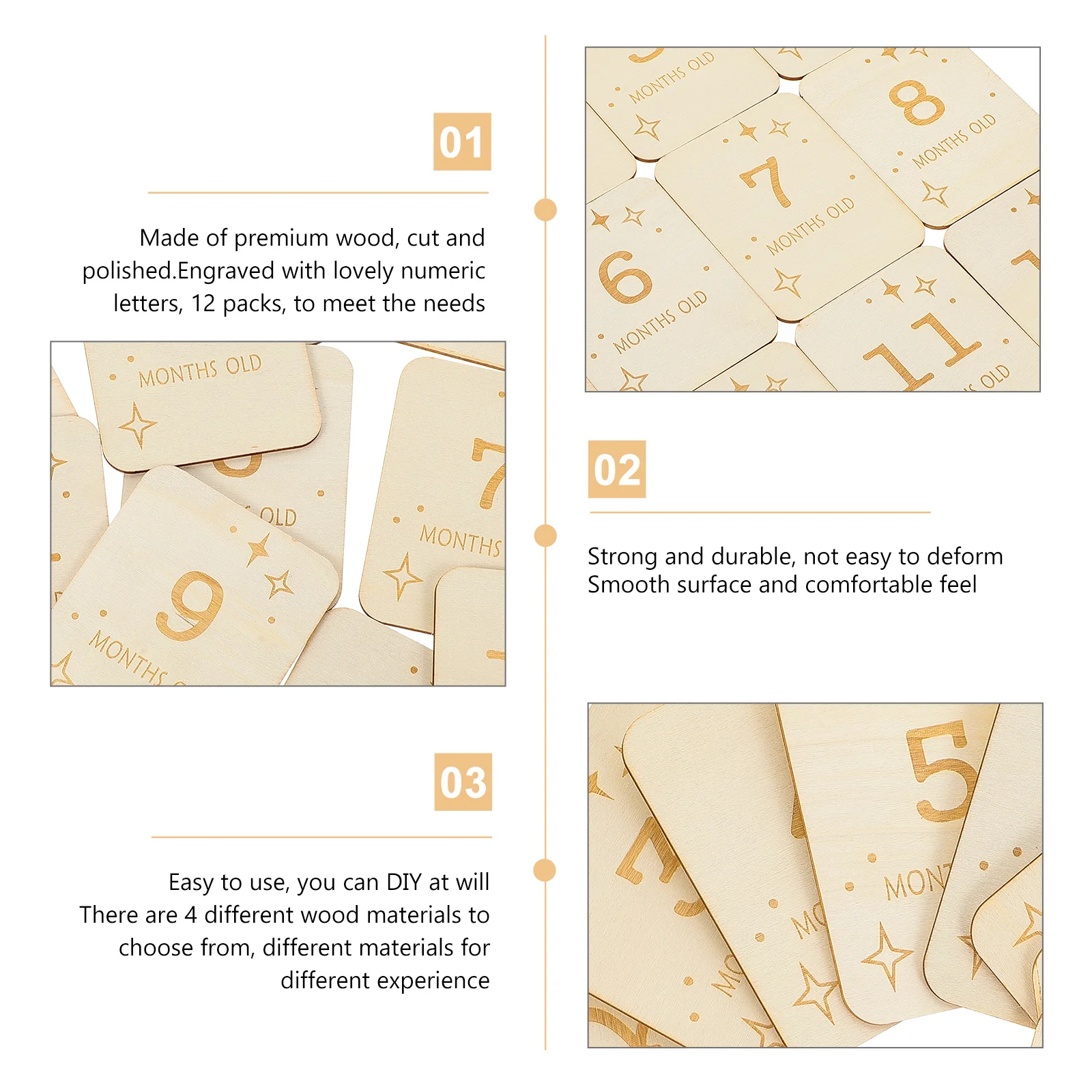

12pcs Wooden Slices Natural Wood Baby Milestone Cards Monthly Growth Tracking Photography Props Newborn Birthday Party Supplies