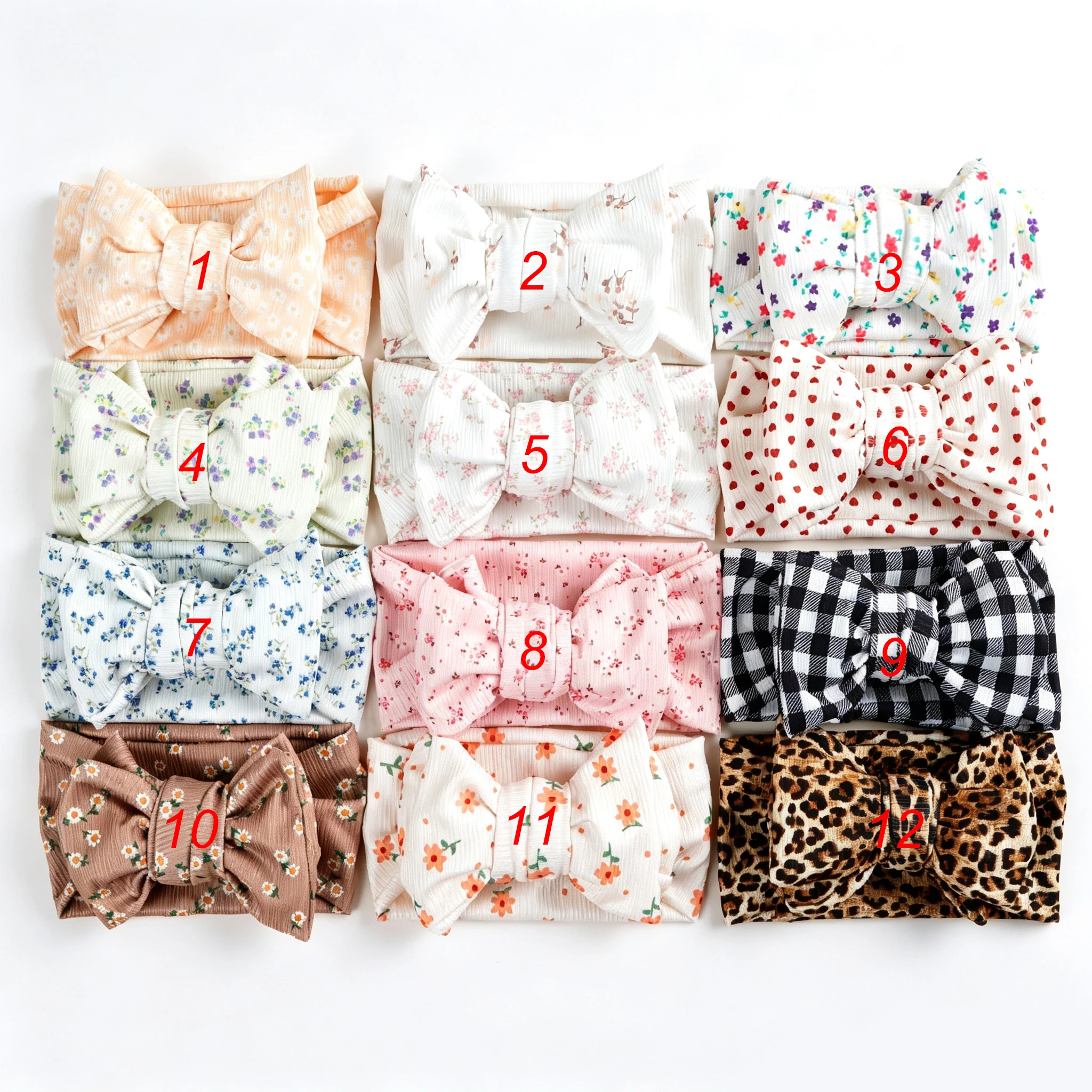 24PC Girls Headbands Set Leopard Plaid Heart Print Super Soft Baby Double Layered Bow Headgear Floral Kids Hair Accessories Bulk