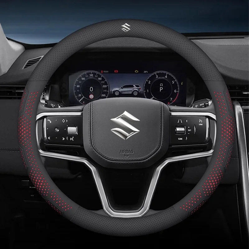 

38cm Diameter Leather Car Steering Wheel Cover For Suzuki Swift Samurai Ignis Vitara Non-slip Steering Wheel Cover Auto Interior