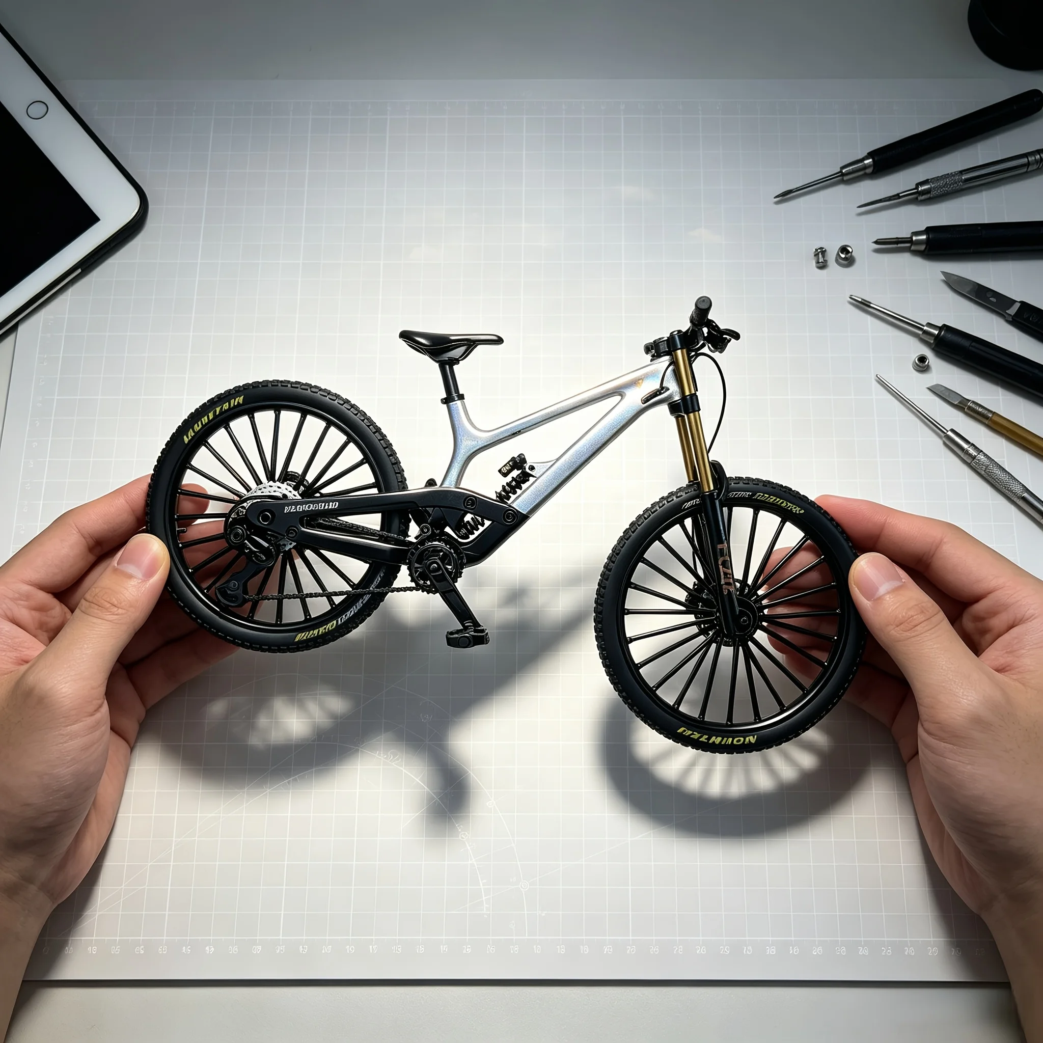 AliExpress NONE 1:8 Full Suspension Downhill MTB Die-Cast Alloy Mini Model, Silver/White/Gray Available, Collectible Desktop Decor Gift for Fans