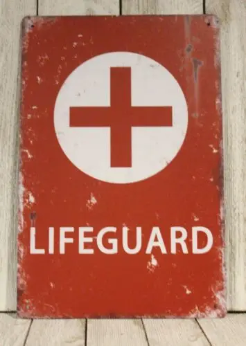 Lifeguard Stand Tin Metal Sign Rustic Vintage Look Beach Bar Man Cave