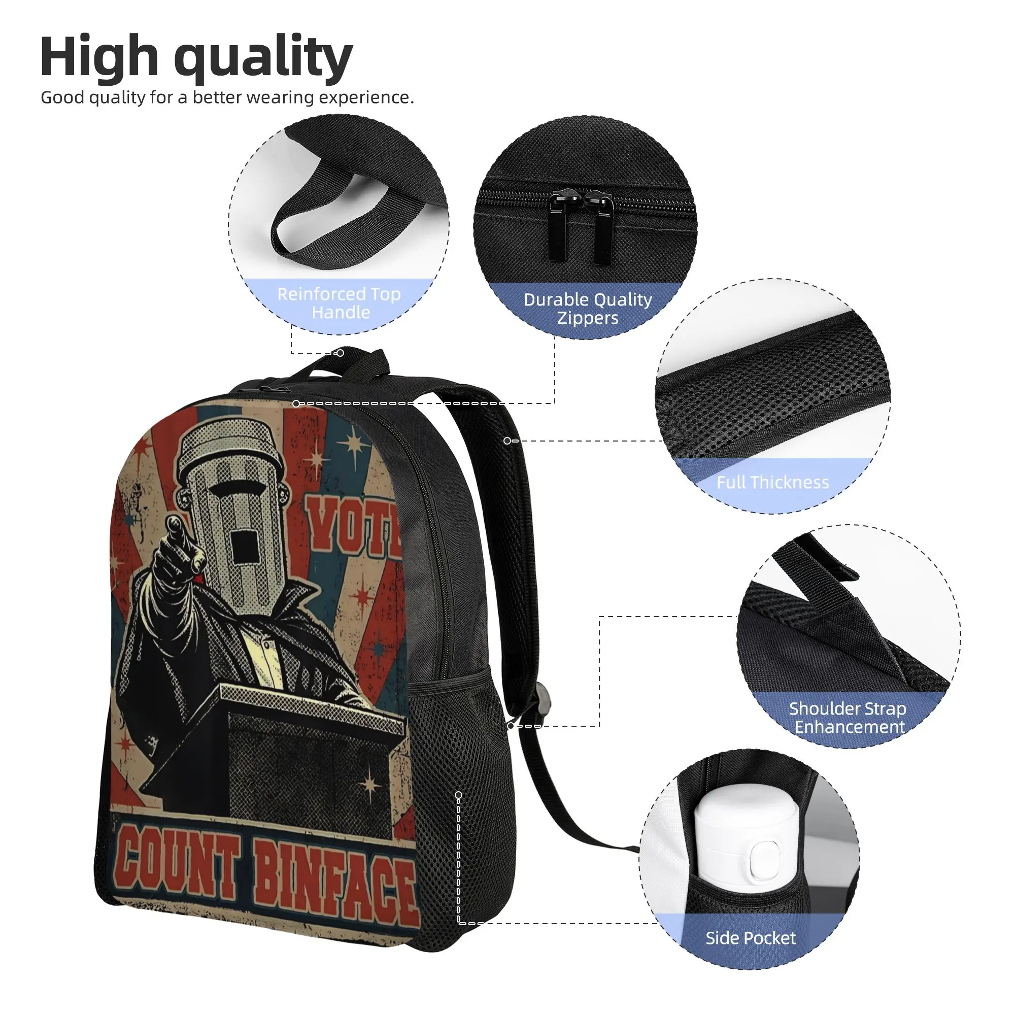 UK Political Humour vote Count Binface Fashion Backpack Outdoor High School  Daypack for Men Women College Shoulder Bag