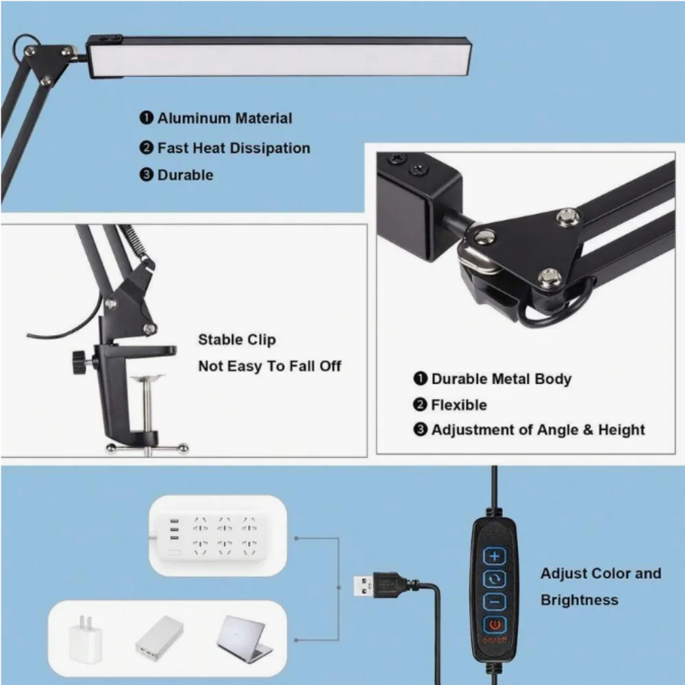 LED Desk Lamp For Home,Reading,Study,Adjustable Eye-Caring Desk Light with Clamp, 3 Color Modes,10 Brightness Table Light Office - view 4