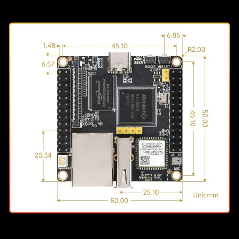 

【Горячий торт】Плата разработки Luckfox Nova RK3308B с модулем WIFI, встроенный EMMC-8GB 512 МБ DDR3, кодек, аудиодекодер, модуль VAD