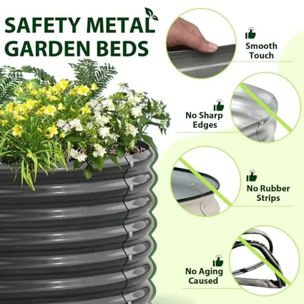 6-Piece Oval Metal Galvanized Raised Garden Bed Kit Deep Root Planters Outdoor Plants Quartz Grey Durable Construction 24