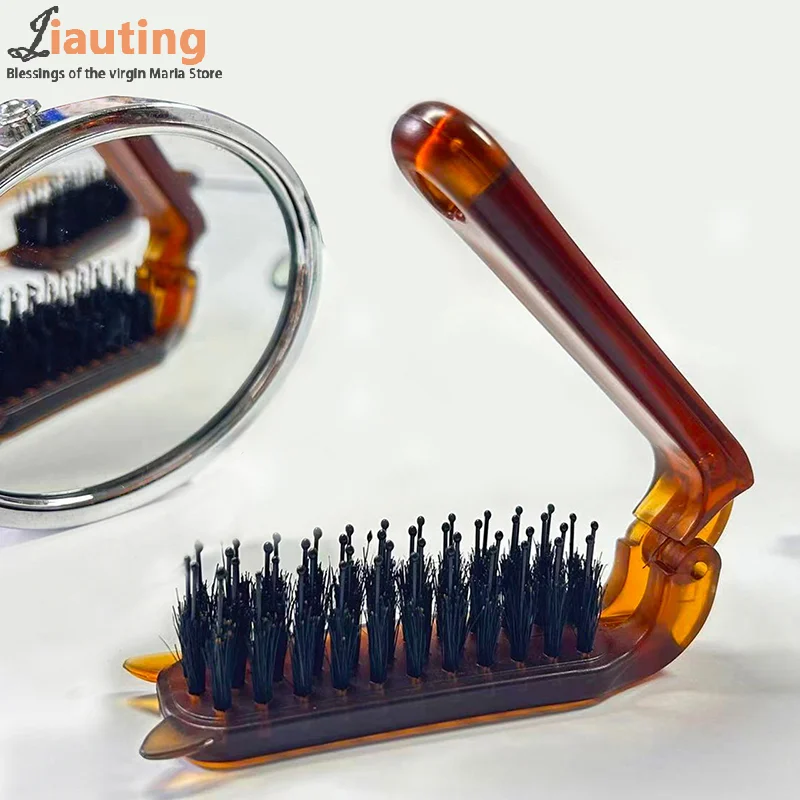 Amber Folding Comb Portable Travel Straight Hair Curl Comb For Beard Pocket Bristle Comb Hair Brush For Salon Styling Tools