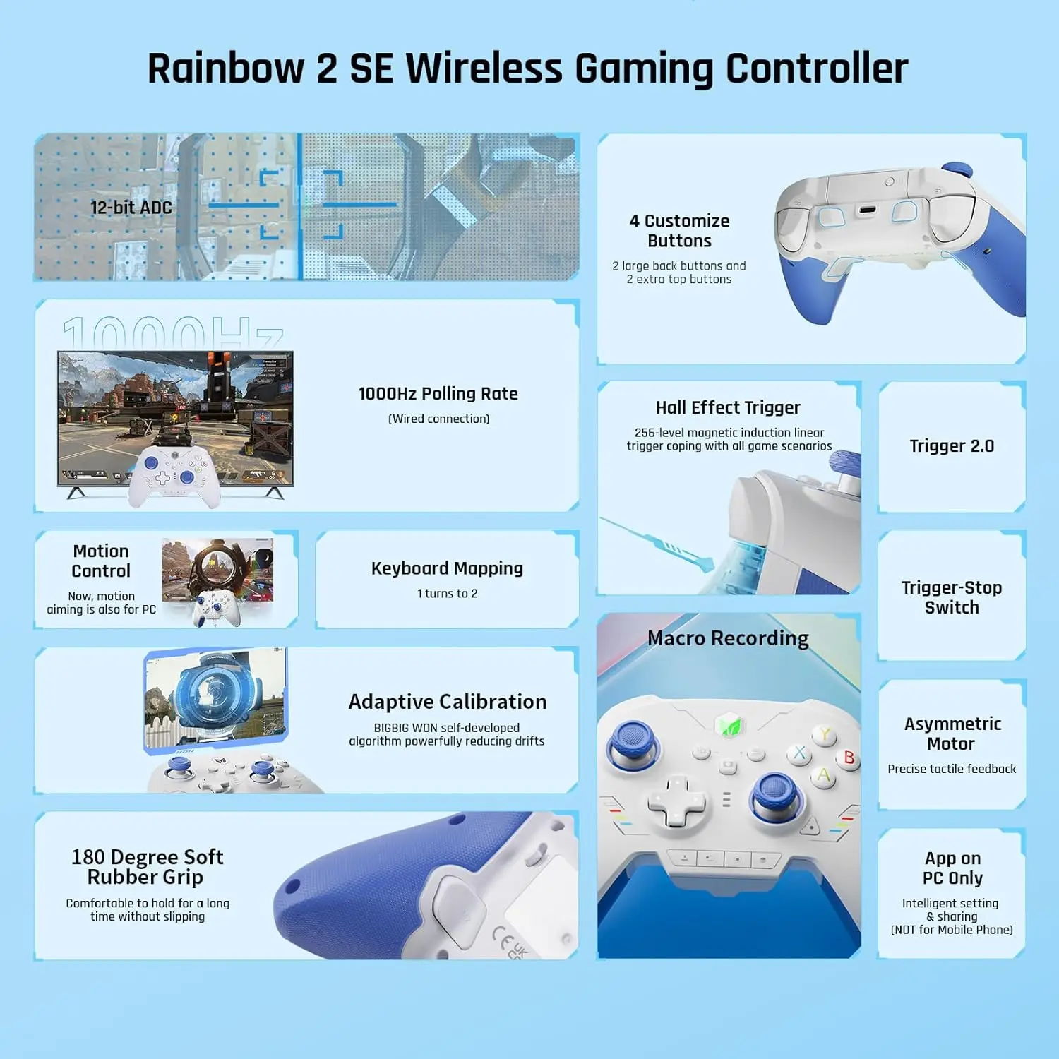 Original BIGBIG WON Rainbow2 SE Wireless Game Controller Control Hall Effect Trigger Bluetooth Gamepad for Switch/PC/Android/iOS