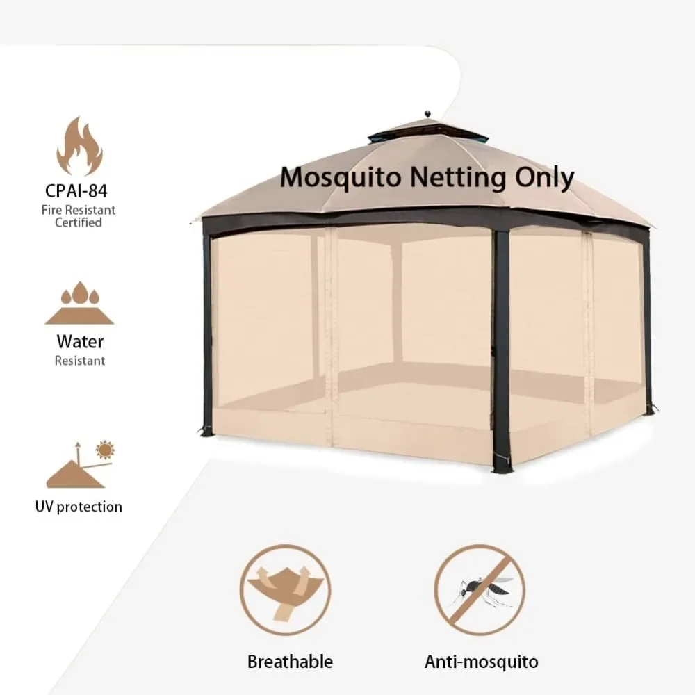 10' x 12' Gazebo Replacement Mosquito Netting, Gazebo Universal Netting Outdoor, 4-Panel Screen Walls Privacy Curtain