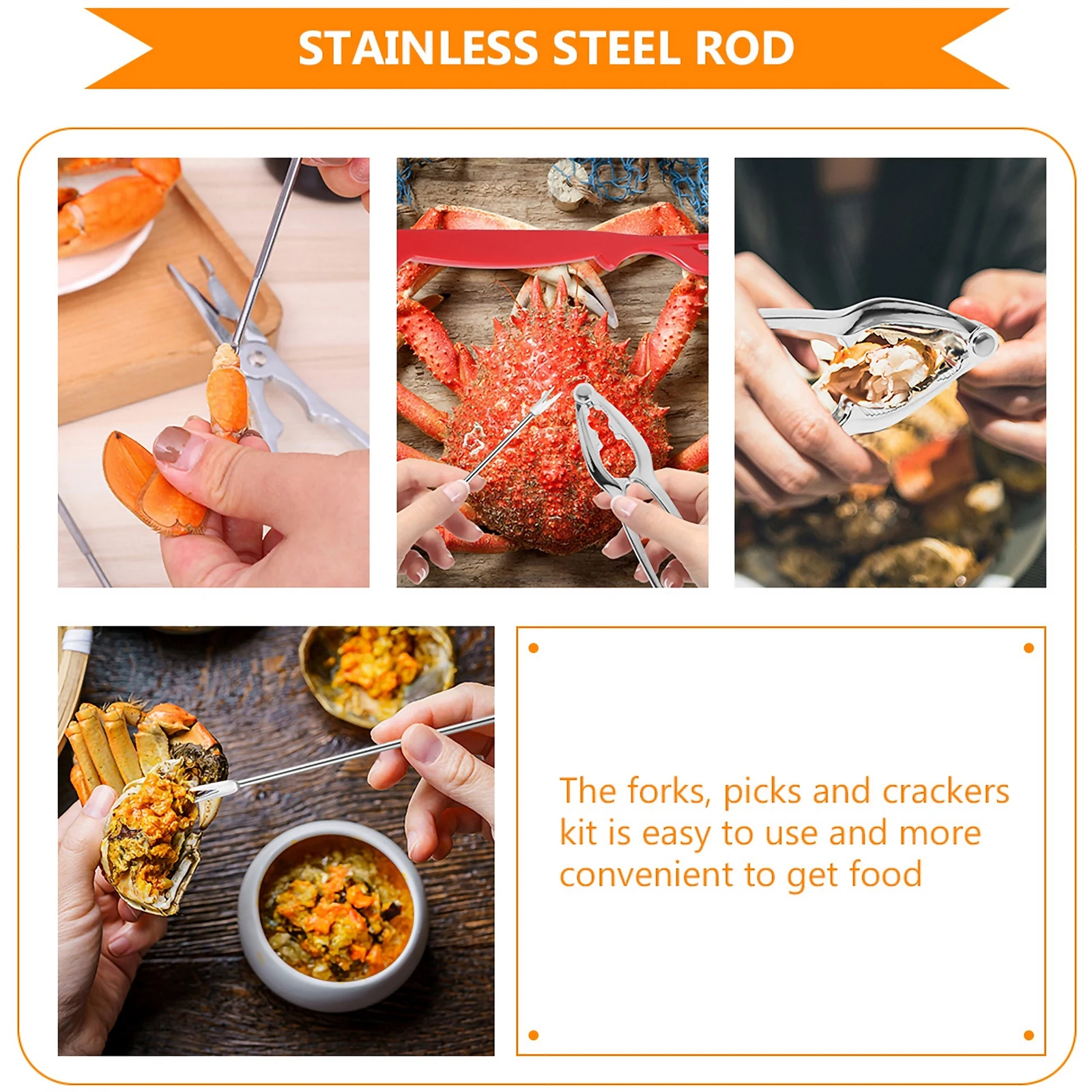 

1pcs Multifunctional Seafood Pick Stainless Steel Tool For Lobster Crab Shellfish Walnut Nut Cracking Fork Kitchen Bar Utensil