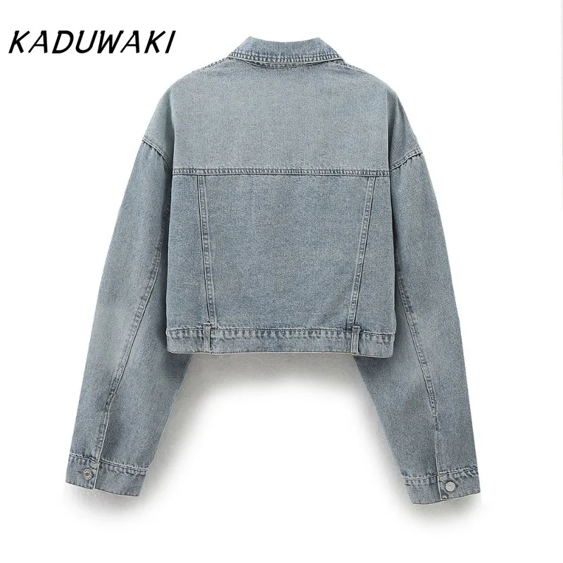 KADUWAKI Fashion Classic risvolto manica lunga Faux Denim top Casual Trend pieghettato monopetto tasca Denim cappotto muslimah