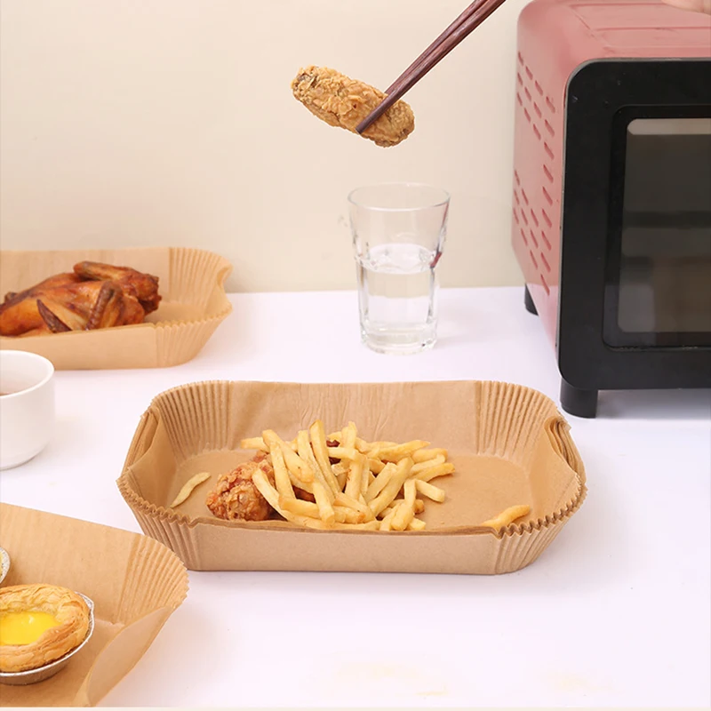 Papier rectangulaire antiadhésif pour friteuse à air de cuisine, tapis de doublure de poulet, tampon de papier de cuisson à l'huile pour four, outil de cuisine