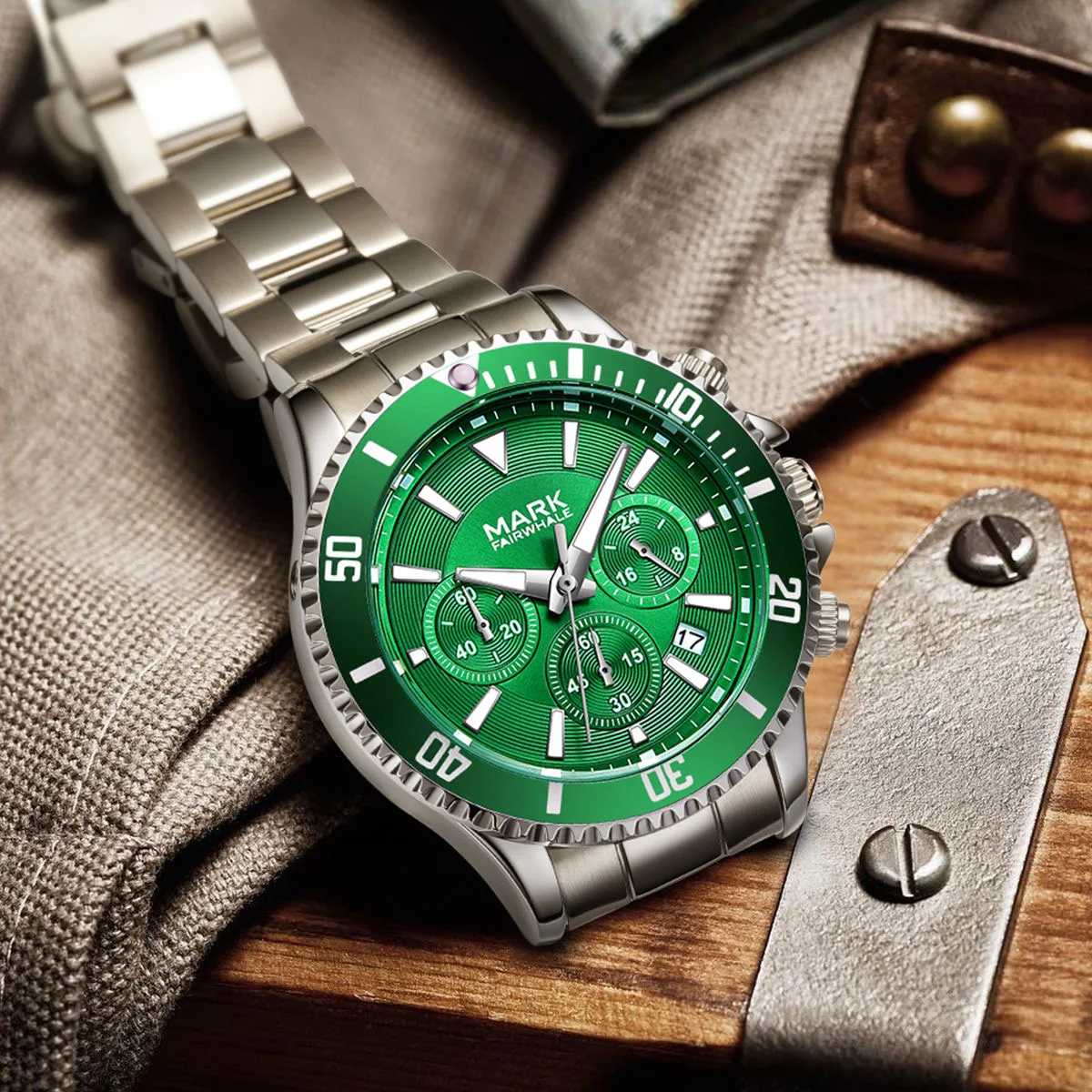 

Fashion Green Watch For Mens Brand Mark Fairwhale Business Steel Quartz Wristwatch Casual Multifunctional Waterproof Clocks Man