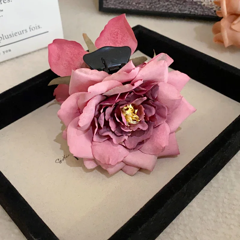 1/2 Pcs Gradient Colorful Dried Rose Flower Hair Claws for Women Vintage New Sweet Temperament Fashion Fairy Shark Clips Sets