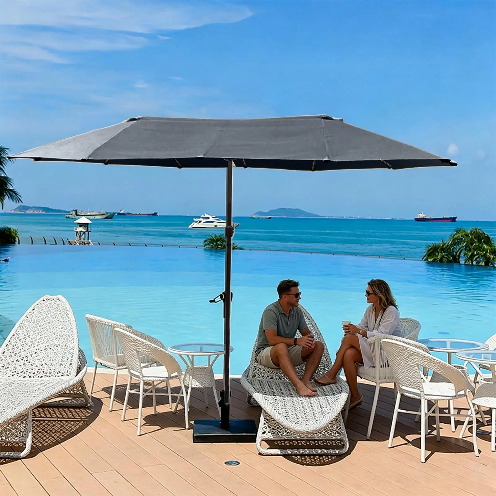 Replacement Umbrella Canopy 8.86ft 12 Ribs Waterproof Double Sided Triple Parasol Cover Umbrella Fabric Replacement For Backyard