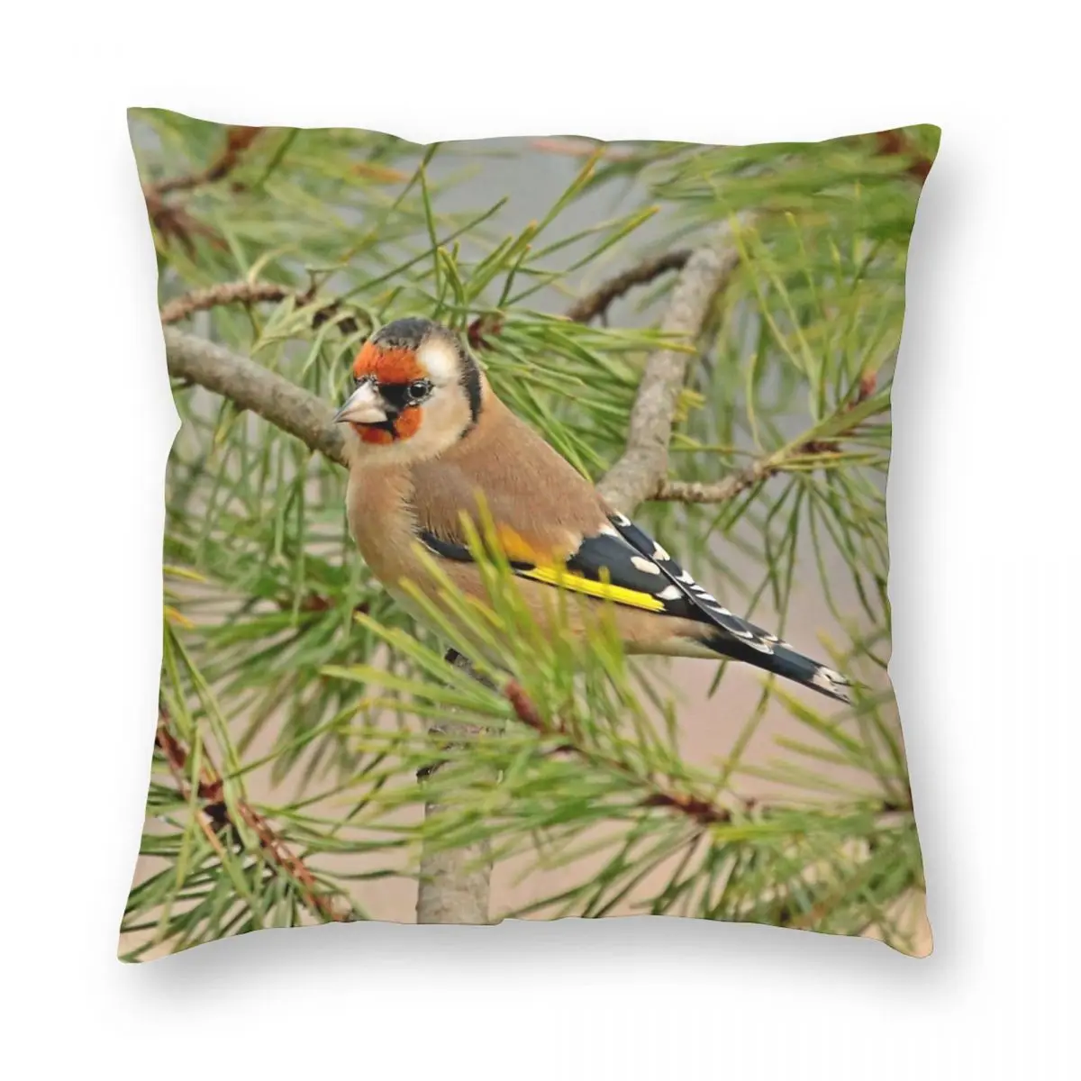 European Goldfinch Perched On Branch Pillowcase Polyester Linen Velvet Pattern Zip Decor Pillow Case Room Cushion Cover