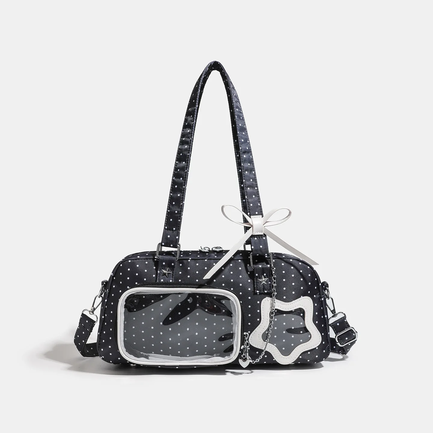 

Cute Polka Dot Ita Bag for Women Y2K Star Bow Decor Shoulder Crossbody Bag Kawaii Transparent Doll Display Handbag Boston Bag
