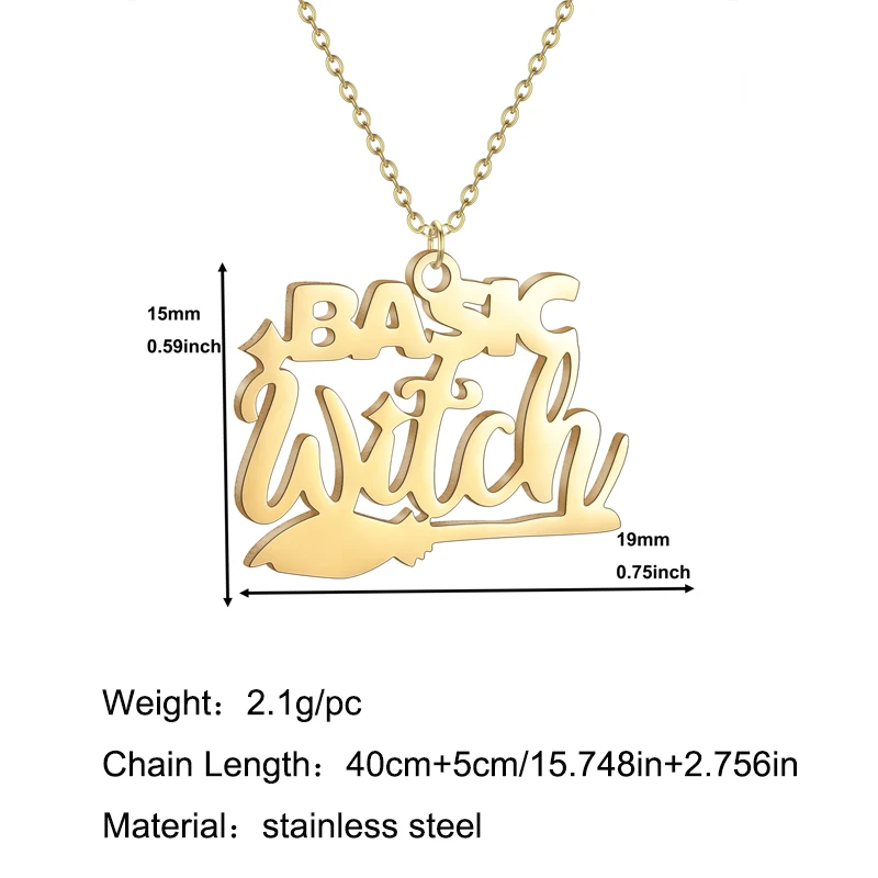 Kinitial Stainless Steel Letter Basic Witch Pendant Necklace For Women Trendy Halloween Jewelry Spooky Necklaces