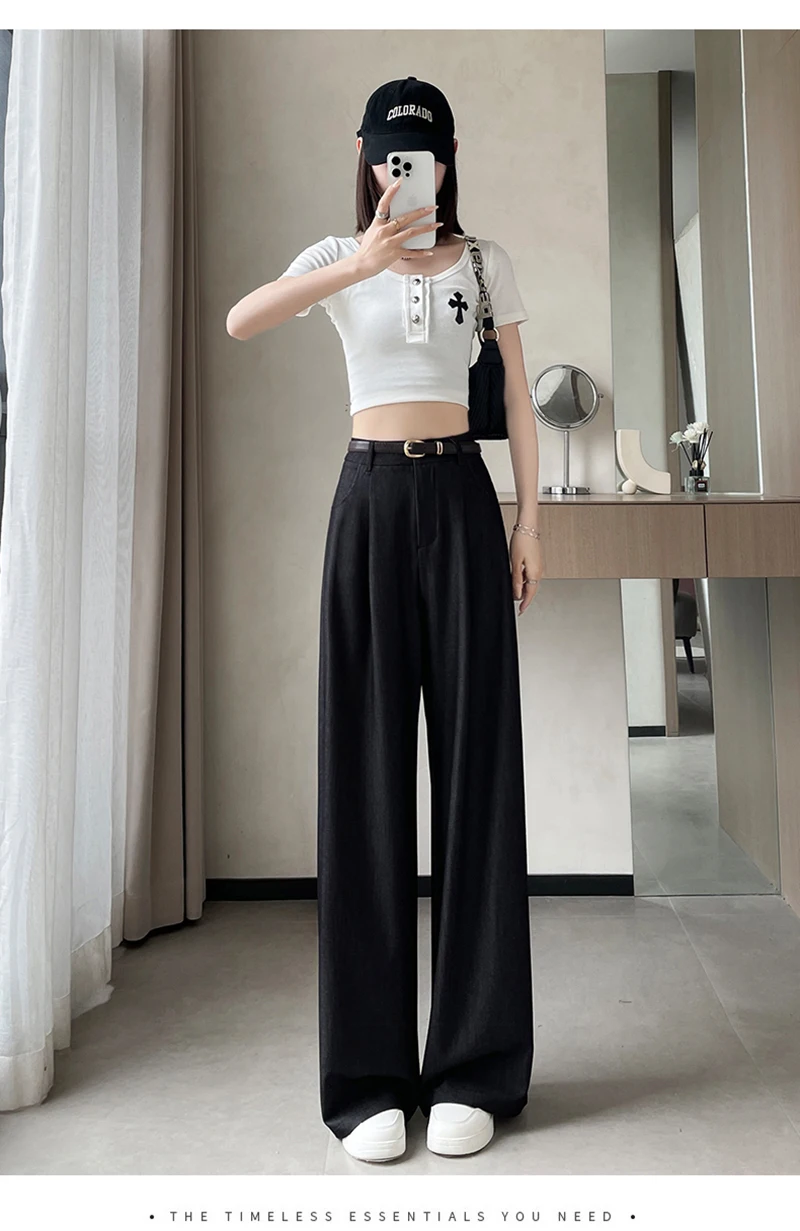 

Retro soft jeans women wide-leg pants 2024 new summer and spring high waist casual loose trousers women drape straight pants