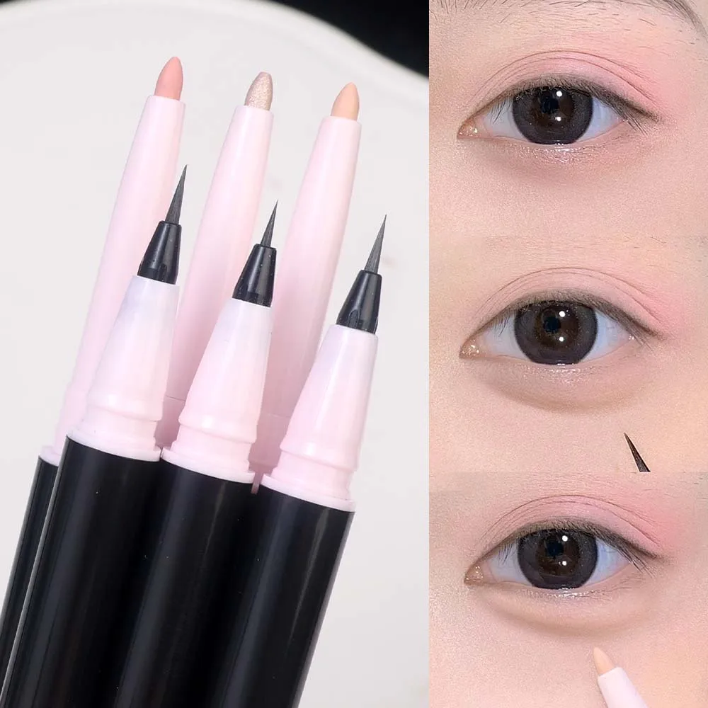 Lápiz de sombra de ojos de doble cabeza con diamante nacarado, delineador de ojos Marrón mate, brillo duradero, lápiz de gusano de seda, Cosméticos de maquillaje coreano