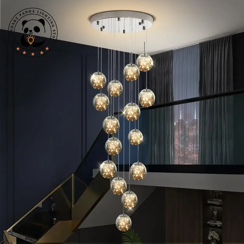 

Nordic Modern Pendant Light Glass Ball Dimmable Lustre Chandelier Staircase Parlor Bedroom Hotel Homestay Decoration LED Fixture