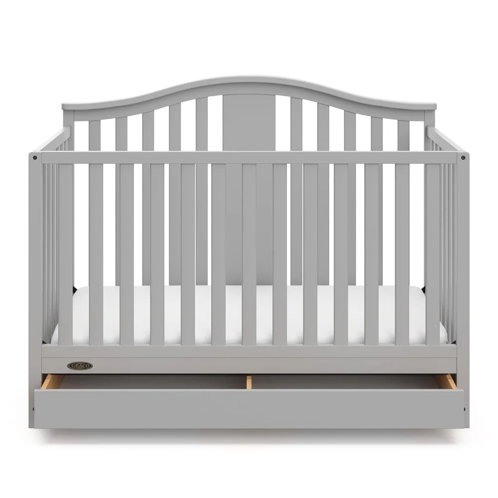 

Solano 4-in-1 Convertible Crib with Drawer (Pebble Gray) – GREENGUARD Gold Certified, Crib with Drawer Combo