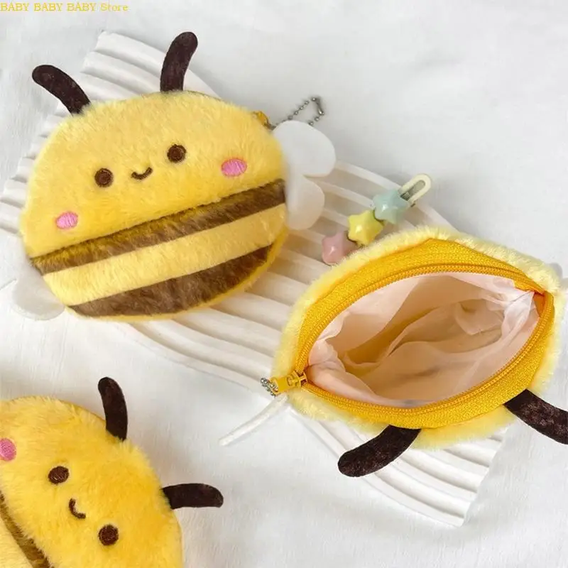 Q81A Headphone Storage Bag for Girls Plush Change Purse Bag Charm Pendant Cartoon Animal Storage Box Lovely Bees Coin Purse