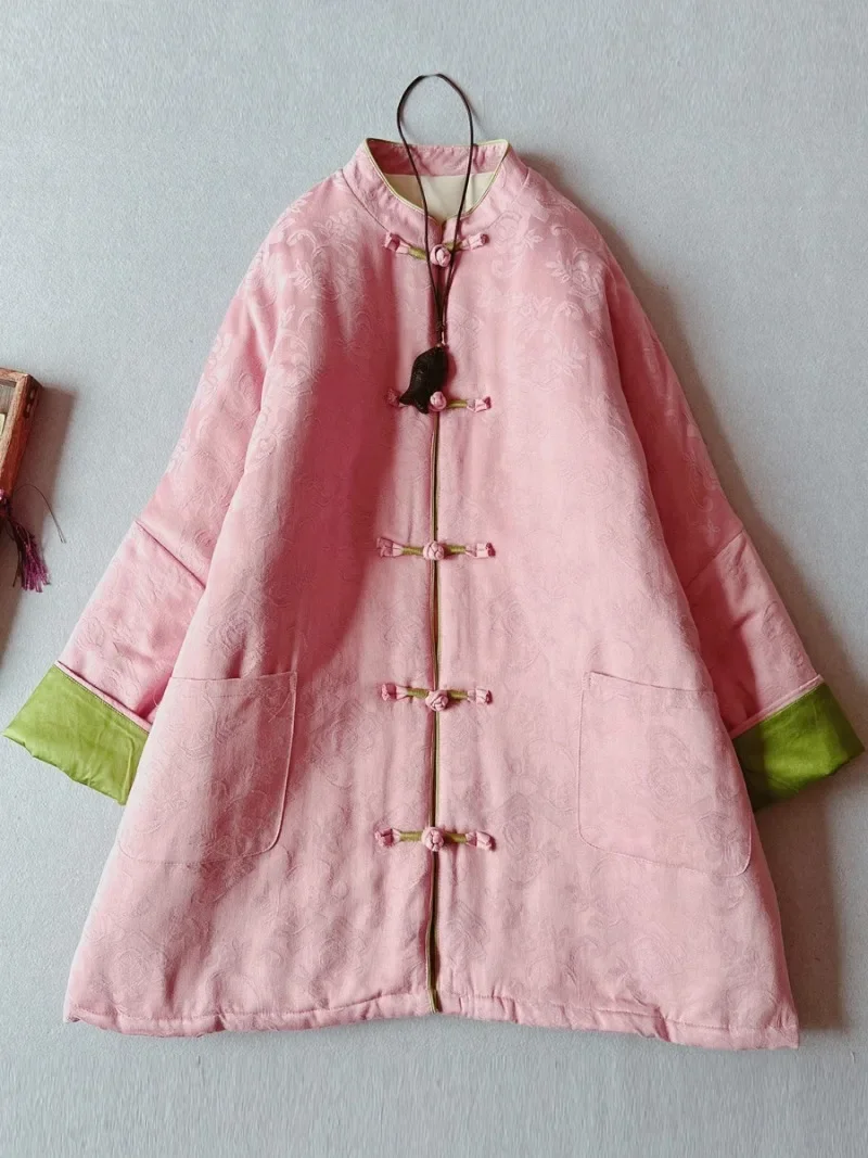 Winter Women's Clothing New Chinese Style Buttoned Cotton Jacket with European and American Style Thick Medium To Long Cotton