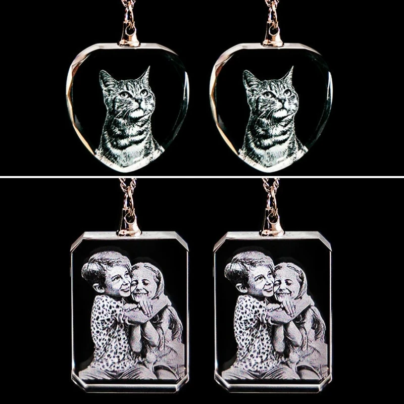 

Free Customized Personalized Photo Crystal Necklace Laser Engraved Necklace Graduation Birthday Gift Crystal Jewelry Necklace