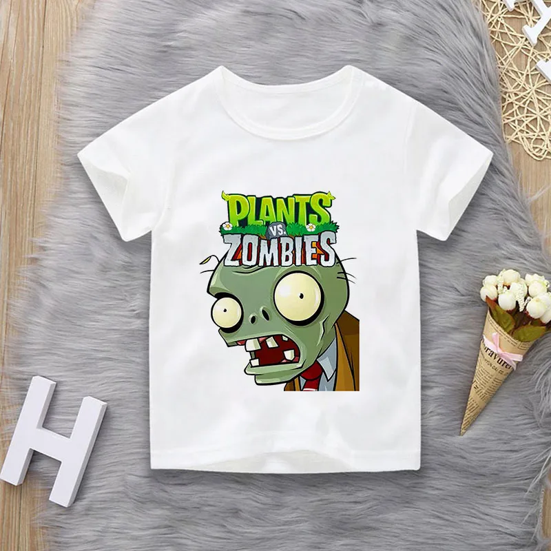 2022 Summer Plant Vs Zombies Print Children Cotton T shirts Cartoon Game Boys Girls Clothes Kids T-shirt Clothes For 3-13Y